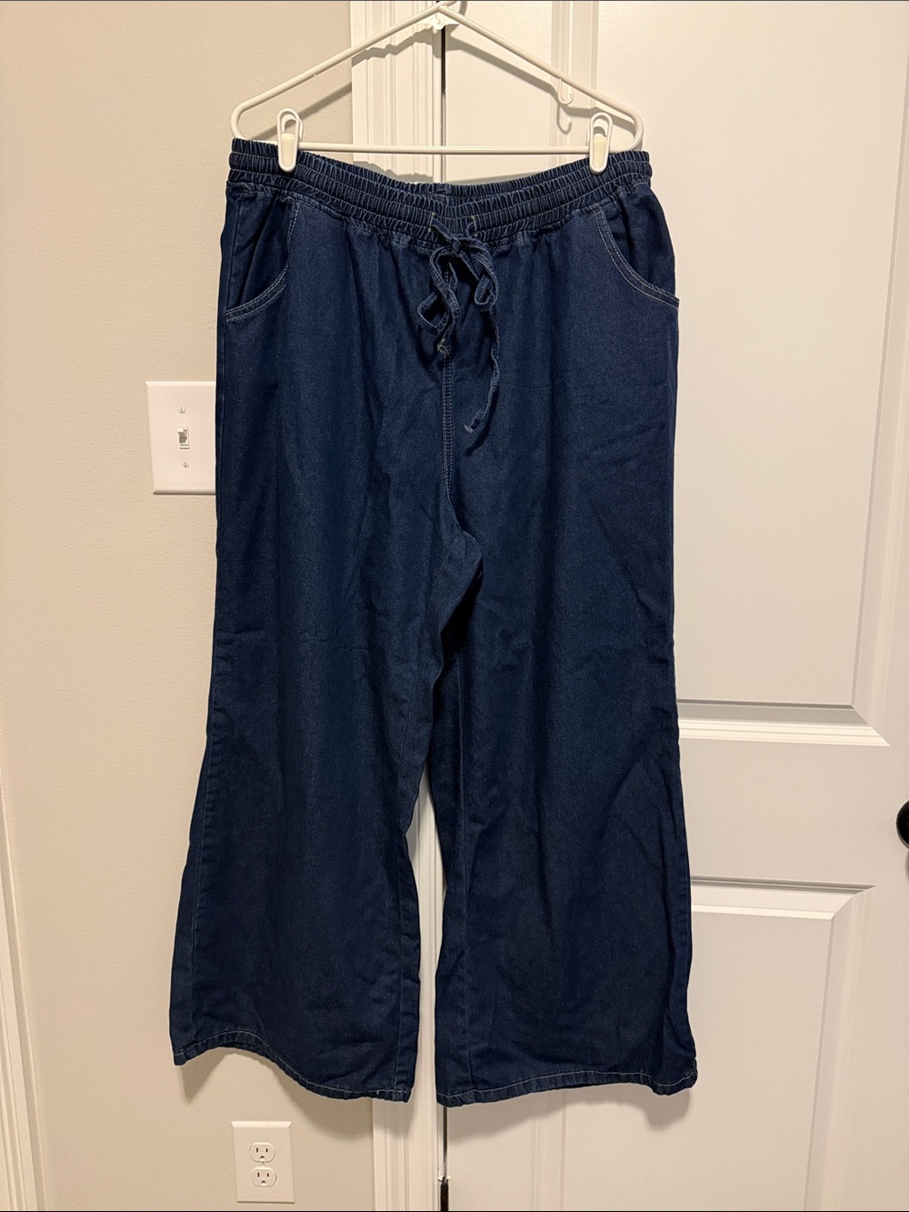 SHEIN Dark Blue Wide Leg Jeans with Drawstring Waist